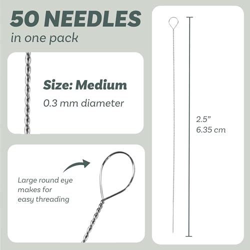 The Beadsmith Twisted Beading Needles - 2.5" (6.35 cm) Collapsible Eye Beading Needle, Medium (0.3 mm Diameter), Stainless Steel Flexible Wire for Stringing, Jewelry Making, Pack of 50 - style: Medium