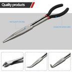 4-Piece 11" Extra Long Needle Nose Pliers Set with Insulated Comfort Grip, Straight Long Reach, 45/90°Bent Nose & Diagonal Pliers for Bending, Shaping & Trimming in Narrow Spaces - size: 4Pcs-Straight/45/90