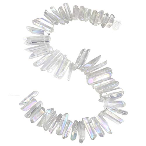 rockcloud Natural Rock Crystal Points Titanium Coated Clear Quartz Sticks Spikes Top Drilled 15 inch Strand,AB Crystal - color: #10-AB Crystal(Polished)