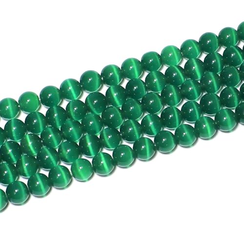 100pcs Grass Green Cat Eye Beads 8mm Round Semi Precious Stone Hole Size 1mm DIY Charm Spacer Beading Smooth Gemstone Loose Beads for Jewelry Making Bracelets Necklaces Earrings Crafting - color: Grass Green