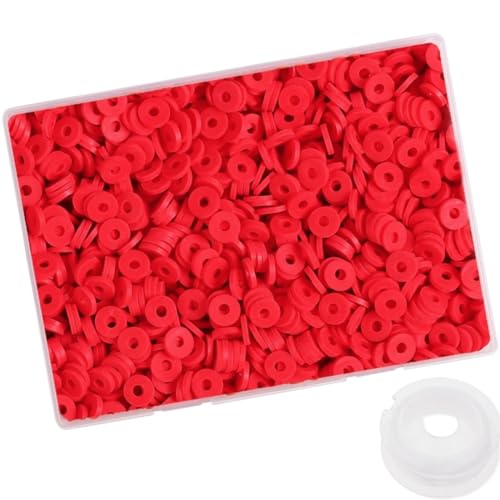 4100 Pcs Red Clay Beads Bracelet Making Kit, 6mm Polymer Spacer Flat Heishi Beads for Jewelry Necklace Earring Making - color: Red