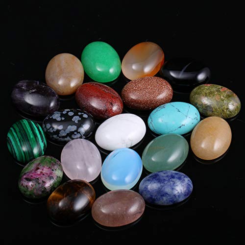 CAB Cabochon Natural Stone Beads for Jewelry Making - Oval, Random Color, Crystal Quartz - Size 15x20 mm, 20 Pieces - size: 15x20mm