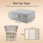 Homeanda Jewelry box 2 layer Jewelry box Leather Jewelry boxes for Women Girls Teens Jewelry organizer box Jewelry Storage box with lock(Grey) - color: Grey
