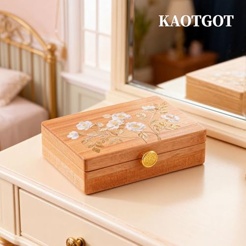 Travel Jewelry Case Small Wood Jewelry Organizer Jewelry Box for Women (Pine Wood Print C) - color: Pine Wood Print C