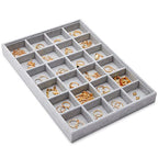 Juvale Velvet Jewelry Organizer Tray - Earring Tray Insert with 24 Compartments - Stackable Jewelry Drawer Organizer - Includes Bracelet Holder Slots - Gray, 14 x 10 in - size: 24 Grids