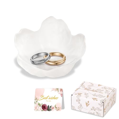 Gifts for Women Flower Jewelry Dish Ring Holder Jewellery Tray Vanity Organizer Room Decor Aesthetic Ring Holder Decorative Tray Trinket Dish Valentine's Engagement Birthday Gifts Stocking Stuffers - color: Sandblasted White