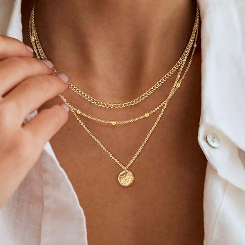 Layered Necklaces for Women, Dainty 14K Gold Plated Circle Peadant Chain Necklace Set Simple Paperclip Stacked Necklaces for Women Trendy Gold Jewelry - color: set3