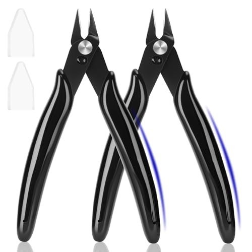 5 Inch Flush Cutters, 2 Pack Micro Wire Cutters, Sharp Zip Tie Cutter, Precision Wire Cutters for Crafting, Jewelry Making, Plastic Models, 3D Print, Electronics, Floral - color: Black ( 2 Pack )