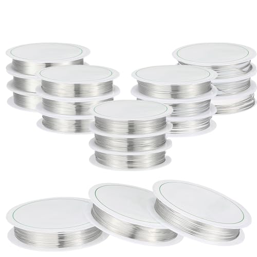 Mixweer 15 Pcs 5 Size Copper Wire 18 20 22 26 32 Gauge Tarnish Resistant Jewelry Wire for Jewelry Making 121 Yard Metal Beading Crafting (Silver) - color: Silver