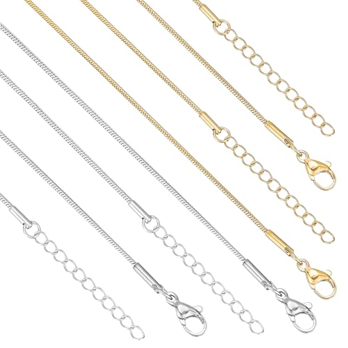 12 Pack Snake Chain Necklace Bulk Gold Plated Stainless Steel Necklace Chain for DIY Jewelry Making - color: Mix 20 Inches