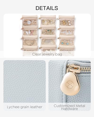 VLANDO Travel Jewelry Case Organizer,Small Jewelry Box with 12 Velvet Jewelry Storage Pockets,Christmas Gift Ideas for Bride Friends Women Girls-Baby Blue - color: 12PCS-Baby Blue