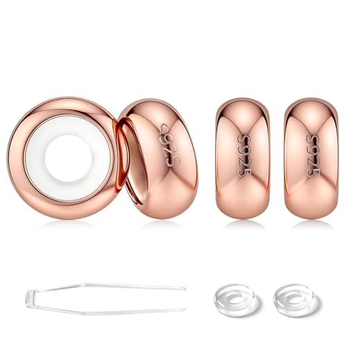 GW Stopper Charms 925 Sterling Silver Round Rondelle Spacer Beads with Exquisite Velvet Bag for Charm Bracelets for Women - color: Rose Gold-4PCS