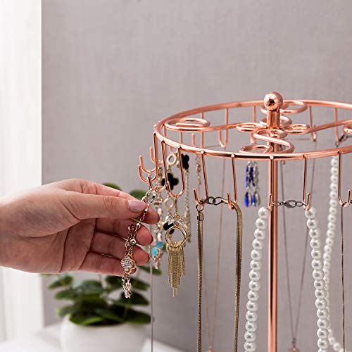 MyGift Freestanding Copper Tone Metal Rotating Jewelry Stand Organizer Display Tree with 24 Hooks for Bracelets, Necklaces, Hoop Earrings - color: Copper