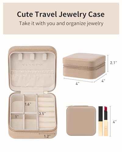 VLANDO Travel Jewelry Case - Valentines Day Gifts - Small Jewelry Travel Organizer Box Travel Essentials Gift for Teen Girl Women - Toffee - color: G.Toffee