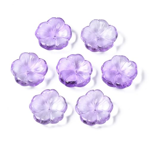 KISSITTY 100pcs Flower Glass Beads Purple Crystal Aesthetic Flowers Drilled Bead Caps Charm Spacers for DIY Necklaces Earrings Bracelets Jewelry Craft Making for Women - color: Purple