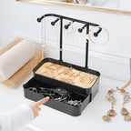 WCHOSOZH Jewelry Organizer Stand, 2-Tier Necklaces Holder with Wooden Tray and 5 Storage Hooks, Earring Holder with 5 Pcs Jewelry Bags for Bracelet,Chains,Rings,Earrings,Keys Watches (Black) - color: Upgraded Black