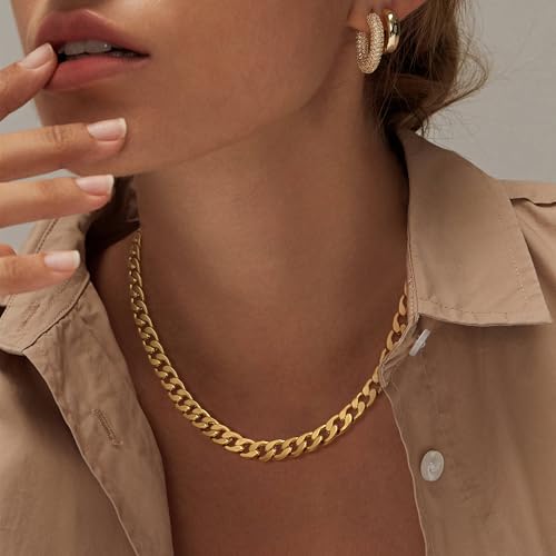 Moodear Gold Necklace for Women Dainty Chunky 14K Gold Plated/Sliver Plated Chain Necklace Cuban Link Paperclip Chain Choker Toggle Clasp Layered Necklace for Women Trendy Fashion Gift - style: Cuban Link Chain