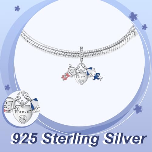 925 Silver Charms Pendants For Pandora Bracelet Golden charms Bead Safety Chain Clip set Heart Flower Animal Beads Family, Mom, Friend, Daughter, Birthday, Jewelry Gift - style: G-Boy and Girl Love Forever