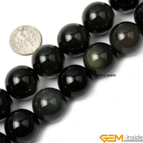 GEM-Inside Natural 18mm Black Obsidian Gemstone Loose Beads Round Energy Power Beads for Jewelry Making 15" - color: Black Obsidian, size: 18mm