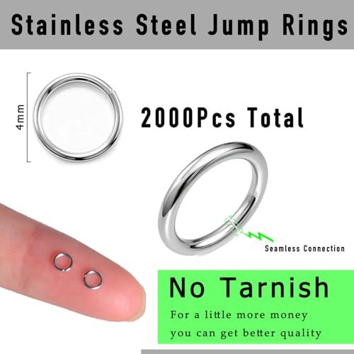 2000 Pieces No Tarnish Stainless Steel Jump Rings for Jewelry Making, 4mm, 20 Gauge Thickness, Silver (4mm) - color: 4mm