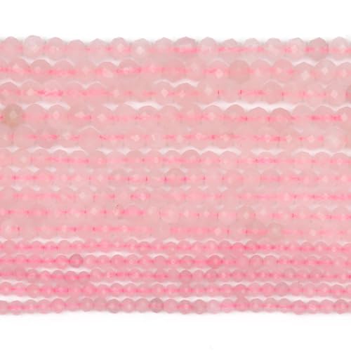 Natural Rose Quartz Beads, 2mm 180pcs Small Round Faceted Loose Gemstones for DIY Jewelry Making, Handmade Bracelet and Necklace Crafting, with Size Card - color: Rose Quartz, size: 2mm
