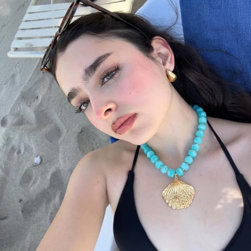 Chunky Beaded Starfish Shell Necklace for Women Colorful Boho Summer Chain Choker Beach Necklace with Acrylic Beads Trendy Chunky Jewelry Gifts - color: XL005C