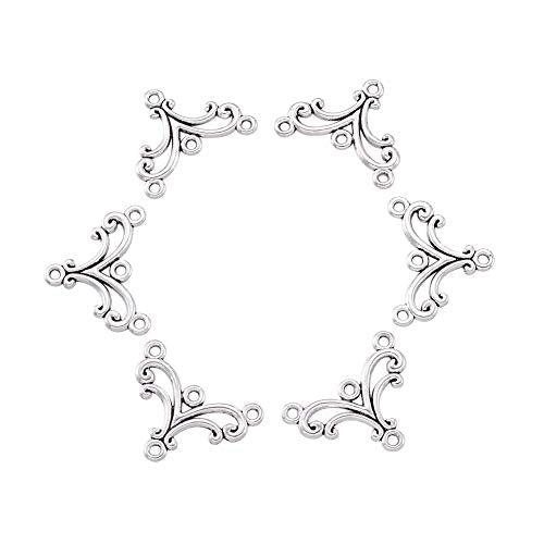 KISSITTY 20pcs Tibetan Silver Wave Chandelier Component Links Charm Pendant Connectors with 3 Holes for Dangle Earring Multi Strands Bracelet Necklace Jewelry Making Craft Supplies - color: Antique Silver, Wave