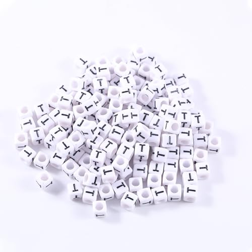 1000Pcs White Acrylic Letter Beads 6x6mm Letter T Cube Alphabet Beads for DIY Bracelet Necklace Jewelry Making - color: Letter-T