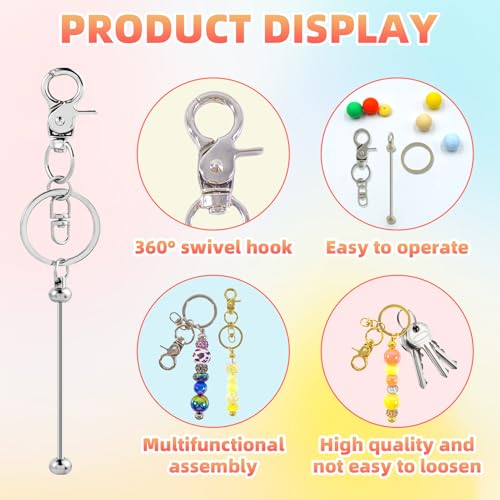 96 Pcs Beadable Keychains Bars bulk - 48 Gold & Silver DIY Metal Beaded Keychain Making Kit + 48 Bags Included, Bead Keychain Supplies,Blank Key Chain, Perfect for Women, Men, Birthday Gift - color: Gold + Silver, size: 48