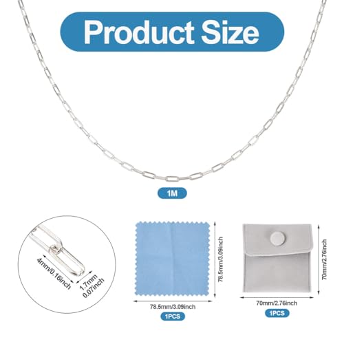 Elecrelive 3.28 Ft 925 Sterling Silver Paperclip Chains 1.7mm Soldered Oval Link Chains Permanent Jewelry for Women's Trendy Layering Necklace Bracelet Making - color: Sterling Silver