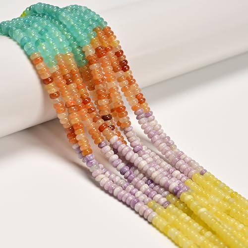 02-Multi-Color Gemstone Loose Beads, 2x4mm Smooth Rondelle Abacus Spacer Beads for Jewelry Making Craft DIY 15.5'' Strand, 1 Strand/Pack - color: Multi-Color#2, size: 2x4mm
