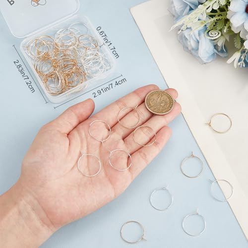 Beebeecraft 1 Box 100Pcs Hoop Earring Findings 316 Surgical Stainless Steel Hoop Ear Wire 20mm Wine Glass Charms Rings for Jewelry Making DIY Crafts (Gold, Silver) - color: Gold and Silver, size: 20mm
