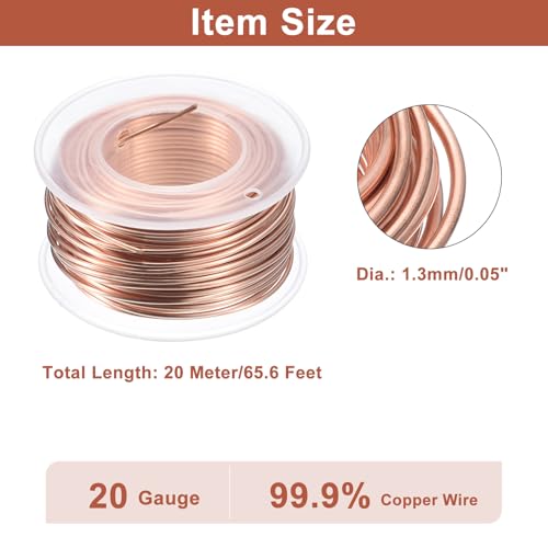 uxcell Soft Copper Wire (16 Gauge, 65.6 FT), 99.9% Pure Bare Copper Wire 1.3mm Solid Craft Wire for DIY Crafting Gardening Decoration (20Meter) - size: 16 Gauge x 65.6 FT