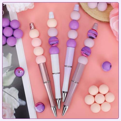 100 Pcs 15mm Silicone Beads for Keychain Making, Pink Gream Silicone Beads Bulk Round for Bracelets Pens Crafts Jewelry Making (Pink Purple) - color: Pink Purple