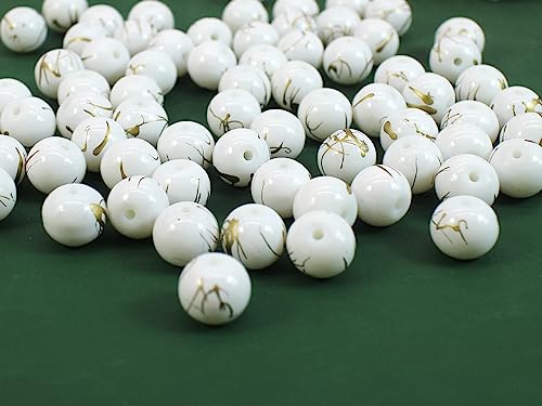 500PCS 10mm White Round Glass Beads Bracelet Space Loose Smooth Beads for Jewelry Making, Earring, Necklaces, Keychains, Lanyards & Adult Crafting - size: 10mm White #364