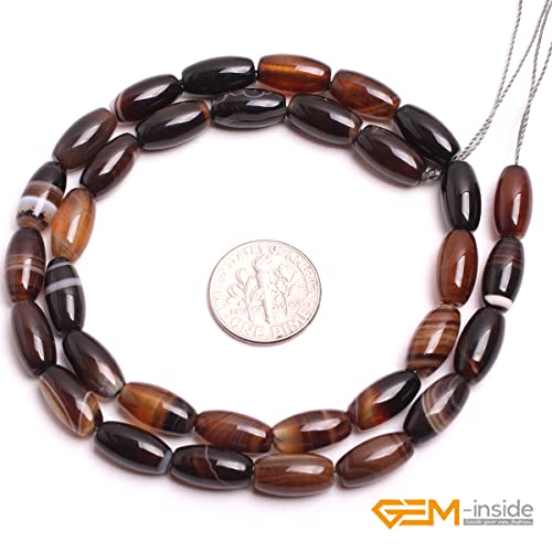 GEM-Inside 6x12mm Natural Coffee Botswana Onyx Agate Stone Semi Precious Rice Olive Oval Chakras Beads for Jewelry Making DIY Handmade Craft Supplies 15" - size: 6X12mm-Coffe