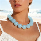 Chunky Acrylic Resin Beaded Necklace for Women Colorful Large Round Choker Adjustable Stack Acrylic Beads Necklace Resin Summer Party Jewelry - style: Light blue