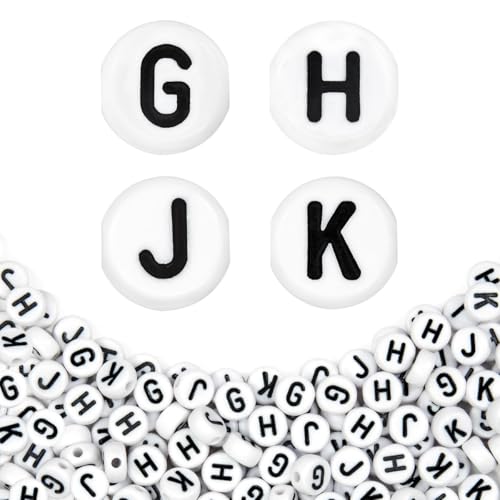 360Pcs 4X7mm Acrylic Letter Beads for Jewelry Making - White Round Vowel Letter E Beads for Bracelets, Necklaces, DIY Crafts - color: 03 GHJK, size: White & Black