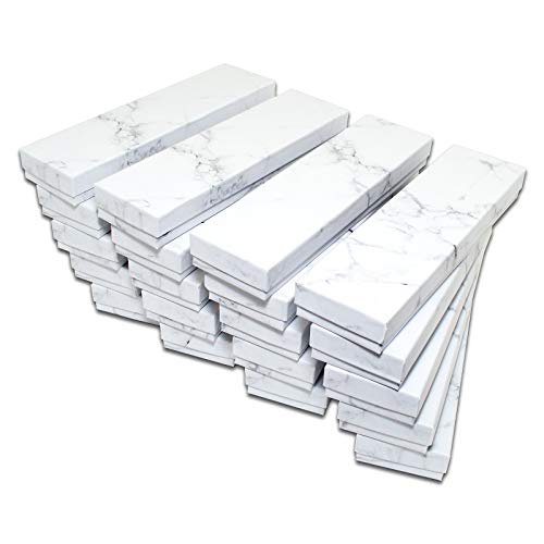 TheDisplayGuys - 25-Pack #82 Cotton Filled Cardboard Paper Jewelry Boxes Gift Case - Marble White (8.0" x 2.0" x 1.0") - for Shipping or Storage - size: 1 Count (Pack of 25), style: 8.0" x 2.0" x 1.0" (#82)