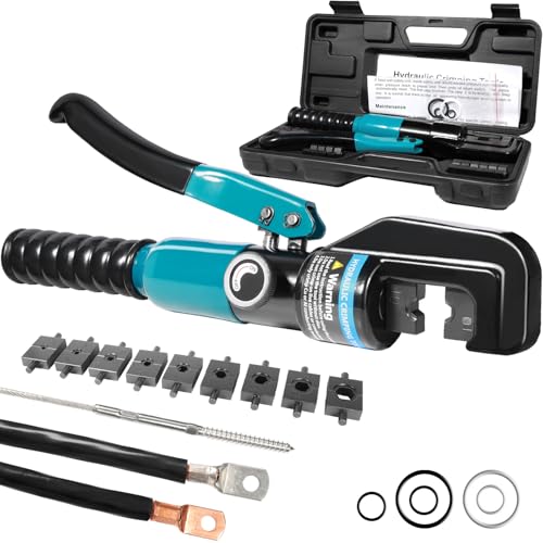Brileine 10 Tons Hydraulic Crimping Tool with 9 Dies - Battery Cable Crimper Tool & Wire Rope Crimping Tool for 12 to 2/0 AWG, 1/16" 1/8" 3/16" Stainless Steel Cable Railing Tool
