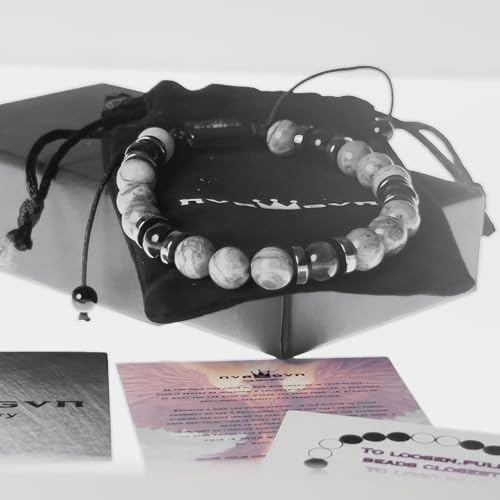 Mens Beaded Bracelet - Stone Jewelry, Black Onyx Hematite Bracelets, Mens Accessories, Adjustable - style: Ashen Vein