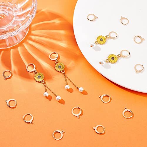 Beebeecraft 1 Box 50Pcs Leverback Earring Hooks 24K Gold Plated Round Huggie Hoop French Earring Hooks Earwire Clasp Findings for Jewelry Making DIY Crafts, 14.5x12mm - color: 14.5x12mm Round Earring Hooks
