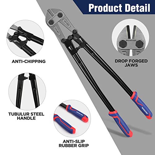 WORKPRO 24" Bolt Cutter, Chrome Molybdenum Steel Blade, Heavy Duty Bolt Cutter with Soft Rubber Grip, Cutting Tool for Cut Chain, Wire, Screw, Rivet - size: 24"