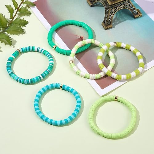3500pcs Green Clay Beads for Bracelets Making 6mm Heishi Beads Polymer Flat Round Disc Clay for Jewelry Making Green Bead Crafts - color: Green