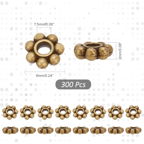 PH PandaHall 300pcs 6mm Flower Spacer Beads, Antique Bronze Alloy Daisy Spacers Snowflake Loose Beads Floral Metal Jewelry Spacers for DIY Bracelet Necklace Earring Jewelry Making Supplies - color: Antique Bronze