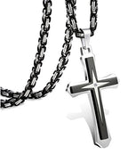 LOLIAS Black 14K Gold Plated 𝐂𝐫𝐨𝐬𝐬 𝐍𝐞𝐜𝐤𝐥𝐚𝐜𝐞 for Men Stainless Steel 𝐁𝐲𝐳𝐚𝐧𝐭𝐢𝐧𝐞 Chain With Cross Pendant Necklace 𝐌𝐞𝐧𝐬 𝐆𝐢𝐟𝐭 22-30Inch - color: Black plated necklace with pendant, size: 24IN