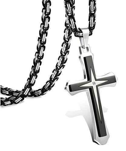 LOLIAS Black 14K Gold Plated 𝐂𝐫𝐨𝐬𝐬 𝐍𝐞𝐜𝐤𝐥𝐚𝐜𝐞 for Men Stainless Steel 𝐁𝐲𝐳𝐚𝐧𝐭𝐢𝐧𝐞 Chain With Cross Pendant Necklace 𝐌𝐞𝐧𝐬 𝐆𝐢𝐟𝐭 22-30Inch - color: Black plated necklace with pendant, size: 22IN
