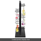 Ikee Design Wooden Jewelry Display Rack with 20 Removable Metal Hooks,Earring Card Display Stand,Jewelry Organizer,Earring Bracelet Organizer, Keychain Stand, Black Color - color: 1) Black