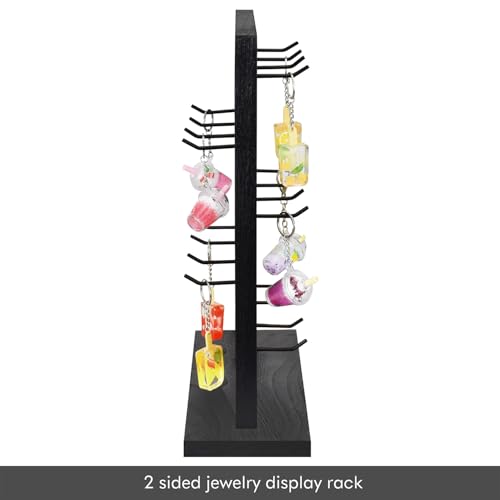 Ikee Design Free Assemble 2 Pcs Set Wooden Jewelry Display Rack with 20 Removable Metal Hooks/Each, Earring Card Display Holder Stand for Necklaces,Bracelet, Keychain Stand, Black Color - color: 8) Black, 2 Pieces