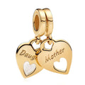 925 Silver Charms Pendants For Pandora Bracelet Golden charms Bead Safety Chain Clip set Heart Flower Animal Beads Family, Mom, Friend, Daughter, Birthday, Jewelry Gift - style: B-Golden Mom and Daughter Pendant